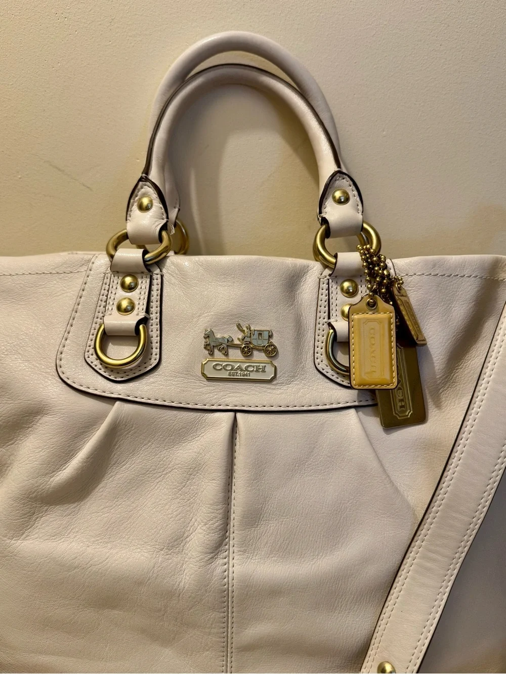 Vintage 2008 Coach Madison Julianne Cream Leather Crossbody Satchel Tote - MINT